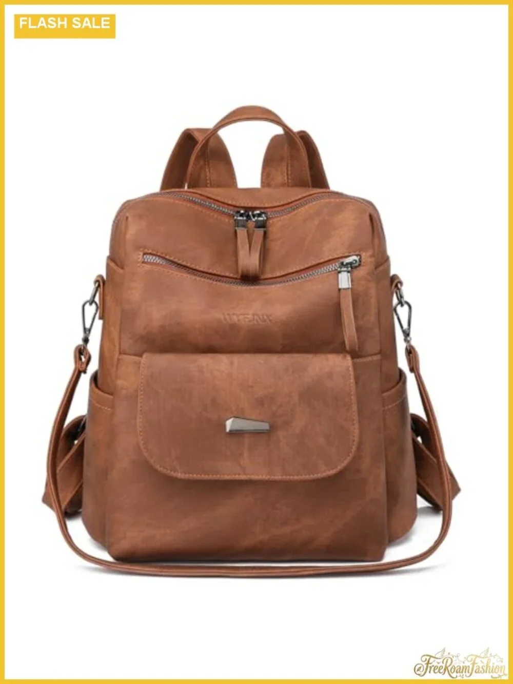 PU Leather Small Backpack Purse for Women with 8 Pockets Adjustable Straps